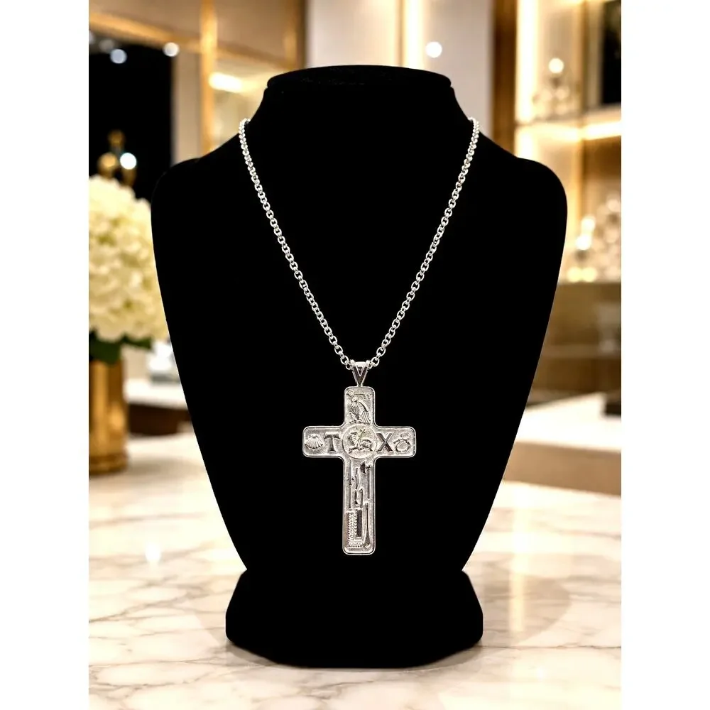 Rare Vintage JCP STER Sterling Silver Apostles Cross Necklace 42g Endless Chain